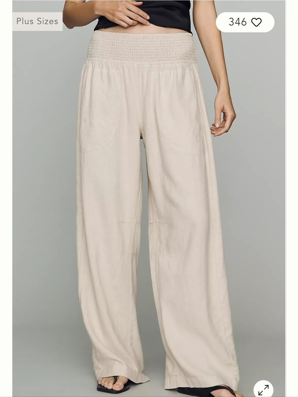 Anthropologie Pilcro Reese Smocked Linen Blend Wide Leg Pants Silver Sage 2X